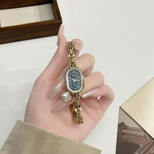 Women's Vintage Oval Watches Luxury Minimalism Bracelet Small Gold Tone Watch